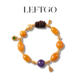 LEFTGO左戈天然俄料老蜜蜡枣珠手链女款 S925银镀金紫龙晶多宝手串