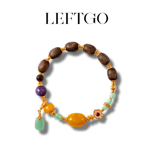 天然沉香枣珠手链女银镀金手串