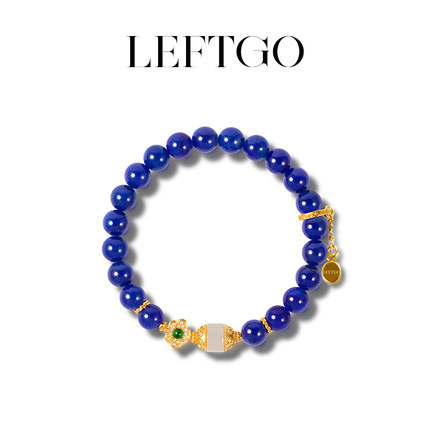 LEFTGO左戈蓝禅珠梦系列天然青金石手串女设计款纯银7mm圆珠手链