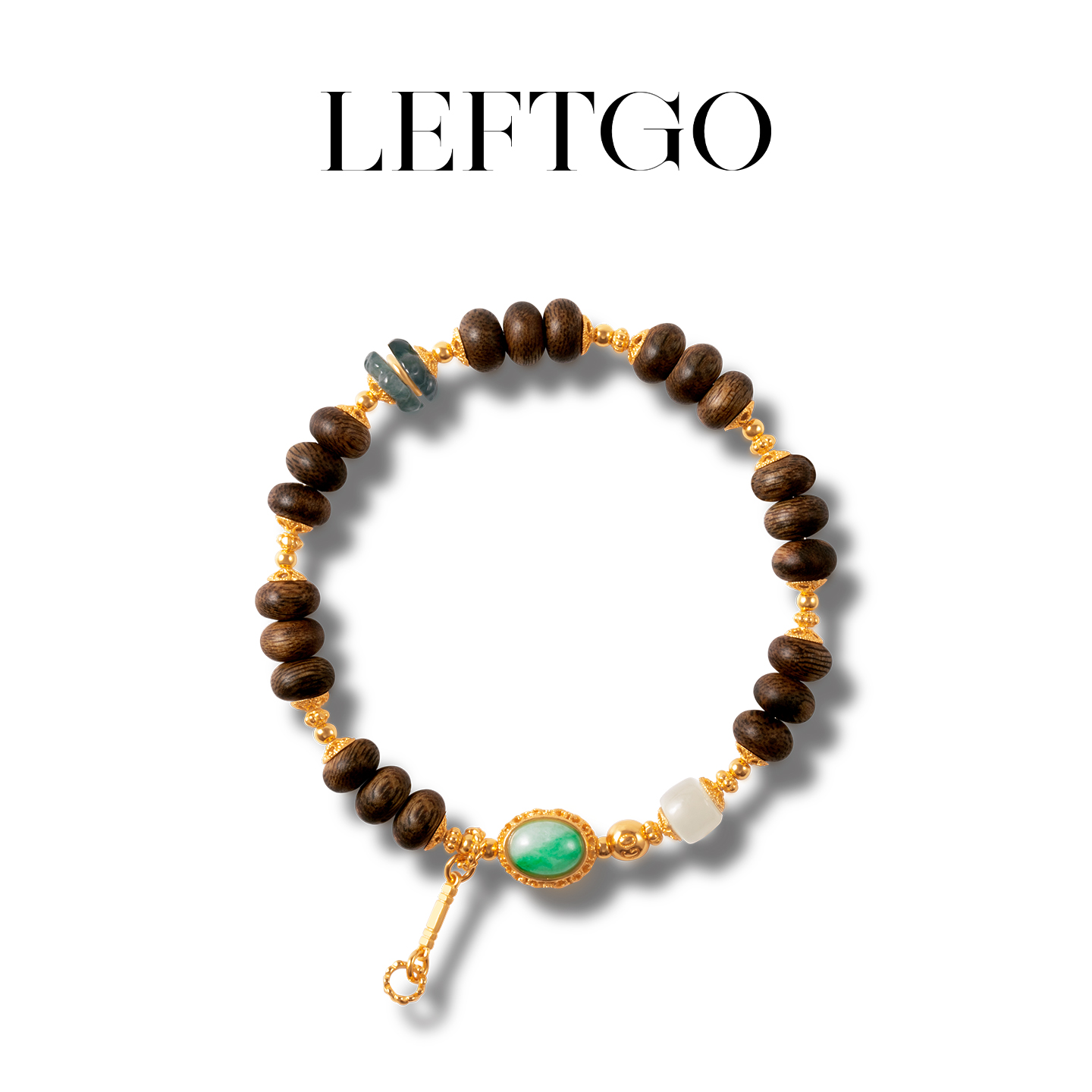 天然沉香算盘珠手链女银镀金手串