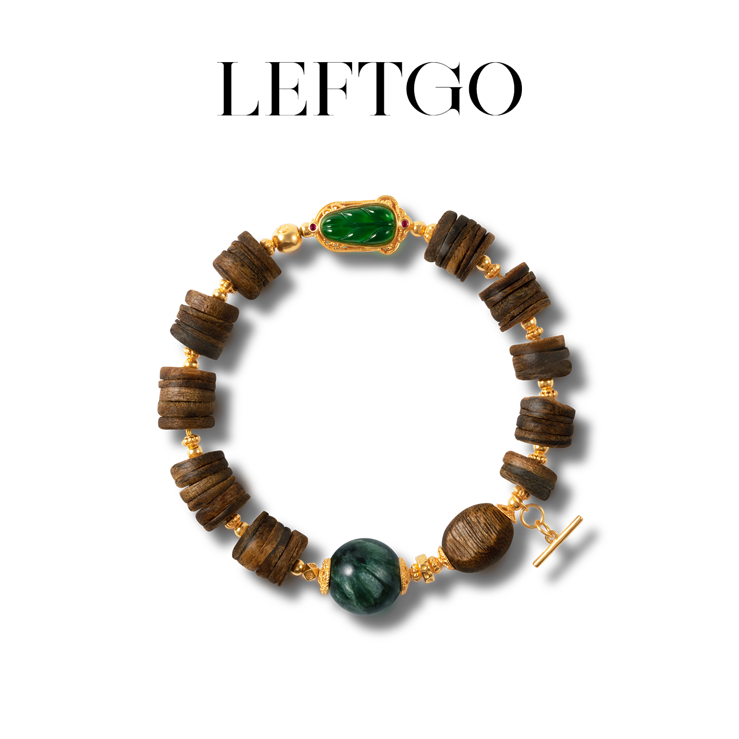 天然沉香手链女绿龙晶银镀金手串