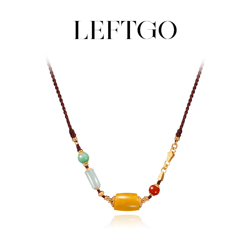 LEFTGO左戈天然老蜜蜡吊坠项链女
