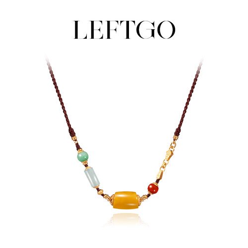 LEFTGO左戈天然老蜜蜡吊坠项链女