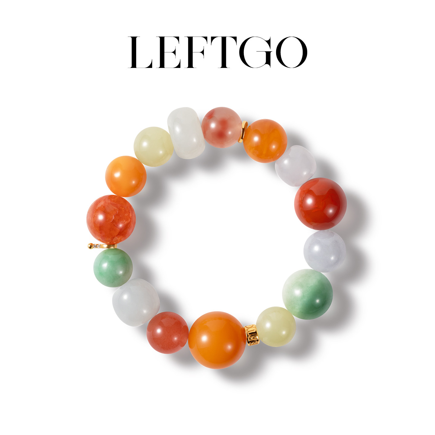 LEFTGO左戈天然老蜜蜡南红和田玉翡翠多宝手串女S925银镀金手链