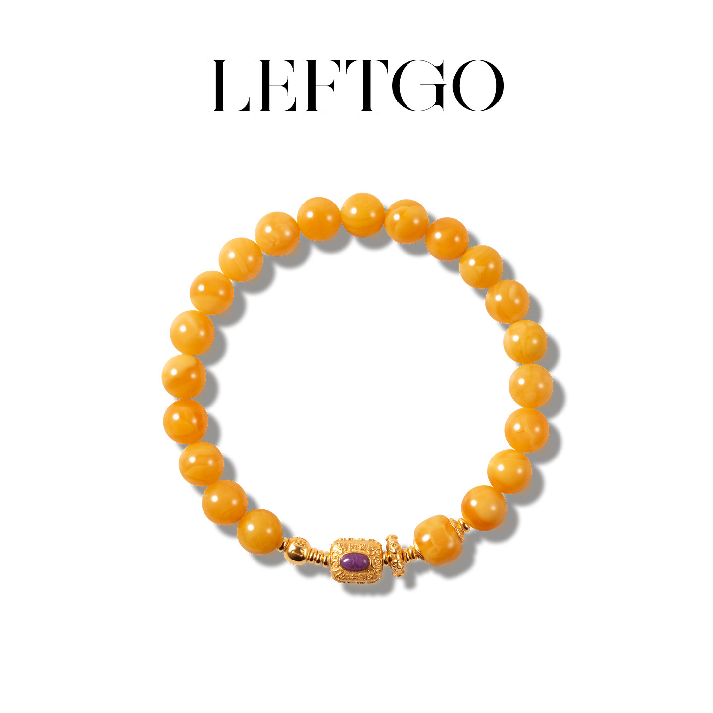 LEFTGO左戈天然南红 碧玉 蜜蜡手串女S925银镀金7mm圆珠手链多色