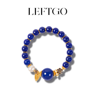 LEFTGO左戈蓝禅珠梦系列天然青金石手串女设计款 纯银9mm圆珠手链