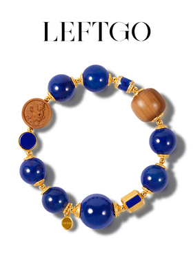 LEFTGO左戈蓝禅珠梦系列天然青金石手串女设计款纯银13mm圆珠手链