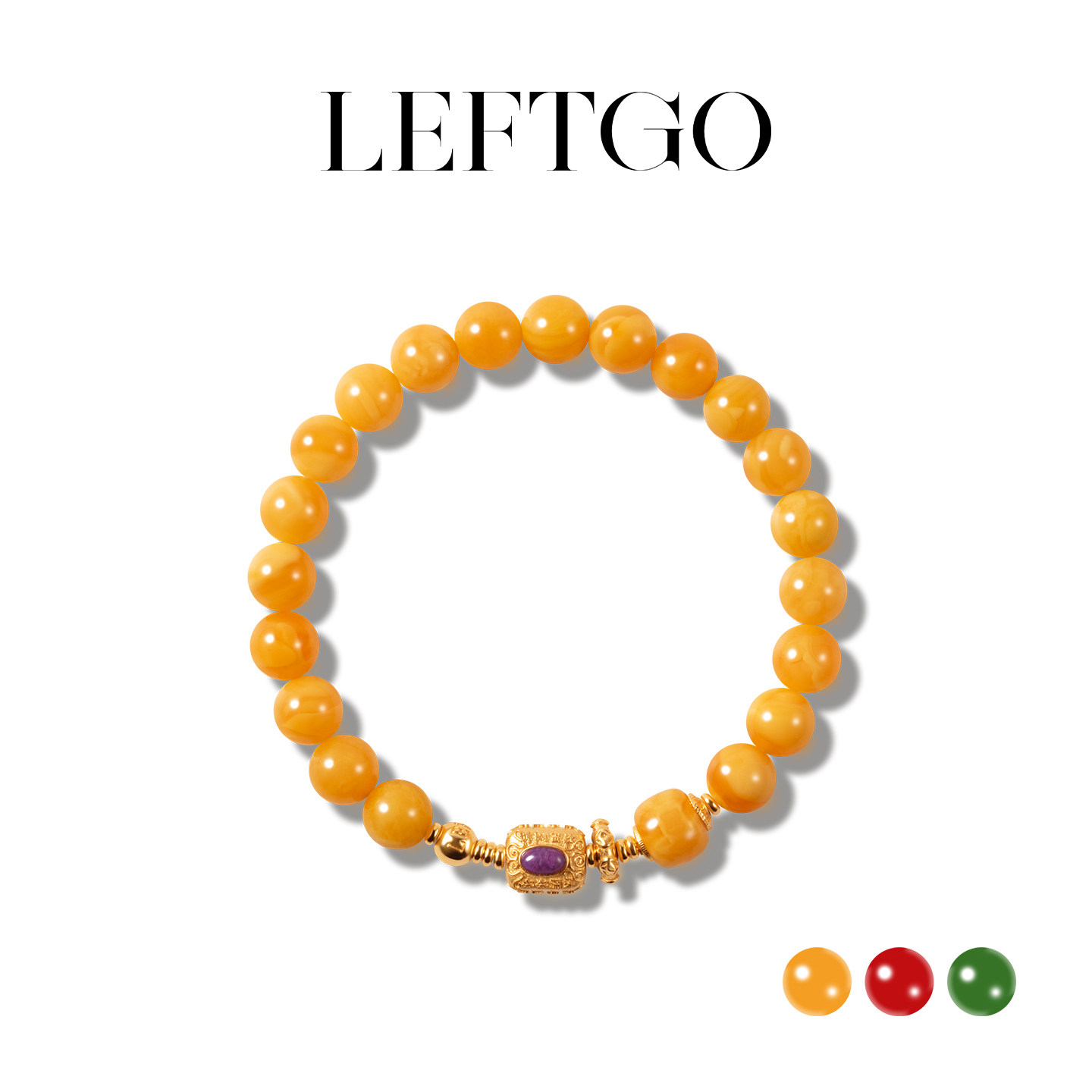 LEFTGO左戈天然南红 碧玉 蜜蜡手串女S925银镀金7mm圆珠手链多色