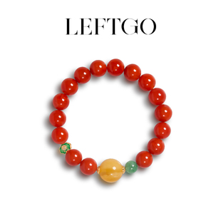 LEFTGO左戈正品 天然南红手串女如意锁珐琅彩翡翠蜜蜡圆珠手链新款
