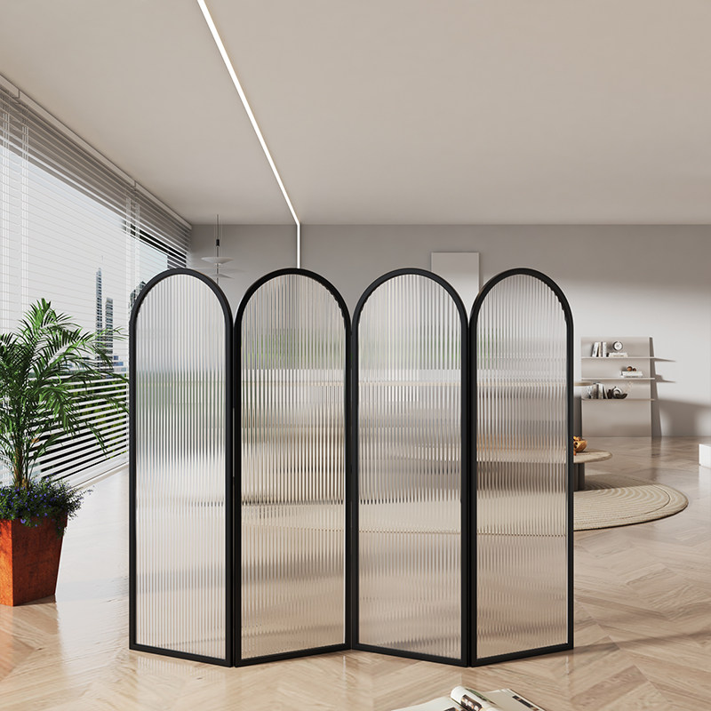 长虹玻璃藤编铁艺屏风轻奢办公室折叠可移动隔断客厅北欧推拉玄关