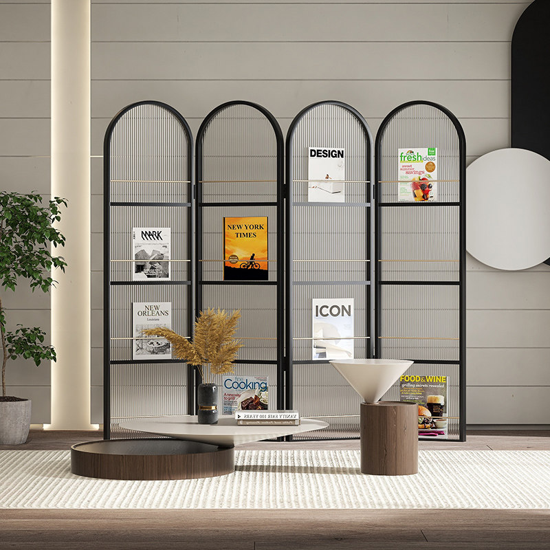 屏风隔断客厅折叠移动现代简约长虹玻璃酒店轻奢进门遮挡杂志书架