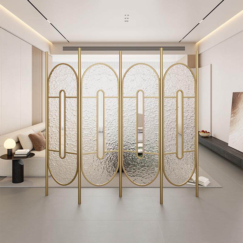 折叠可移动折屏长虹钢化玻璃铁艺屏风客厅隔断轻奢小户型北欧推拉