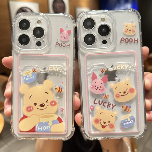 可放照片苹果手机壳维尼熊小卡套