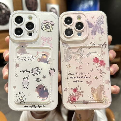 可放照片苹果手机壳小卡套小猫咪