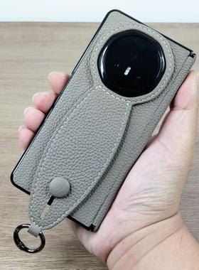 适用荣耀MagicV5手机壳新款折叠屏荣耀v3真皮中轴铰链全包防摔保护套honor头层牛皮高端男女腕带支架外壳轻奢