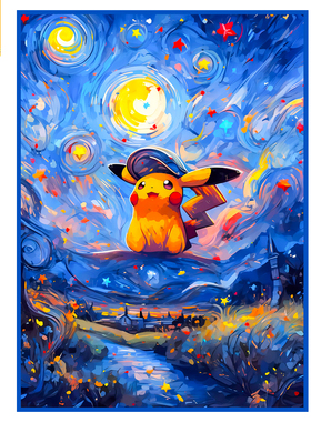 宝可梦卡套梵高皮卡丘PTCG牌套diy闪光官套DTCG桌游保护套66x91