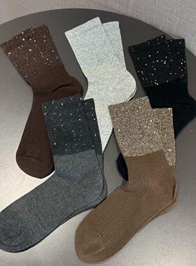 袜子女韩版满天星秋冬重工新款堆堆纯色百搭洋气ins个性中筒棉袜