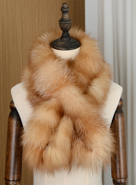 冬季保暖真狐狸毛围脖女气质长款皮草围巾百搭交叉毛绒围脖毛领子