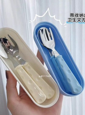 304不锈钢儿童餐具可爱奶酪勺叉便携套装宝宝吃饭勺子调羹水果叉