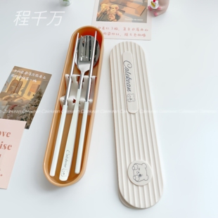 Calekean不锈钢筷子勺子套装便携式餐具三件套单人装学生收纳餐盒