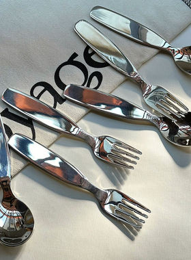 居家韩式ins风短柄食品级甜品勺高颜值304不锈钢勺叉家用儿童餐具