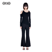 简约显瘦西裤 女休闲百搭黑色垂感微喇裤 Soleil ENG Effet