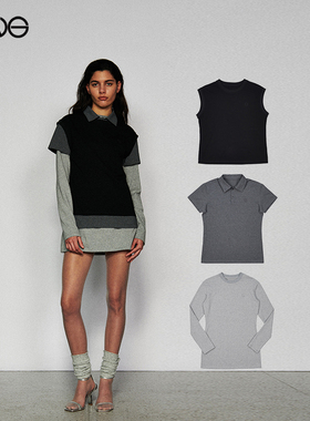 【ENG Limited Collection】叠穿风Polo领连衣裙女休闲套装