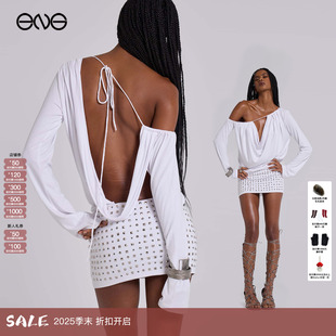 连衣裙包臀裙铆钉女新品 LONDON辣妹风露肩长袖 JADED 25冬 ENG