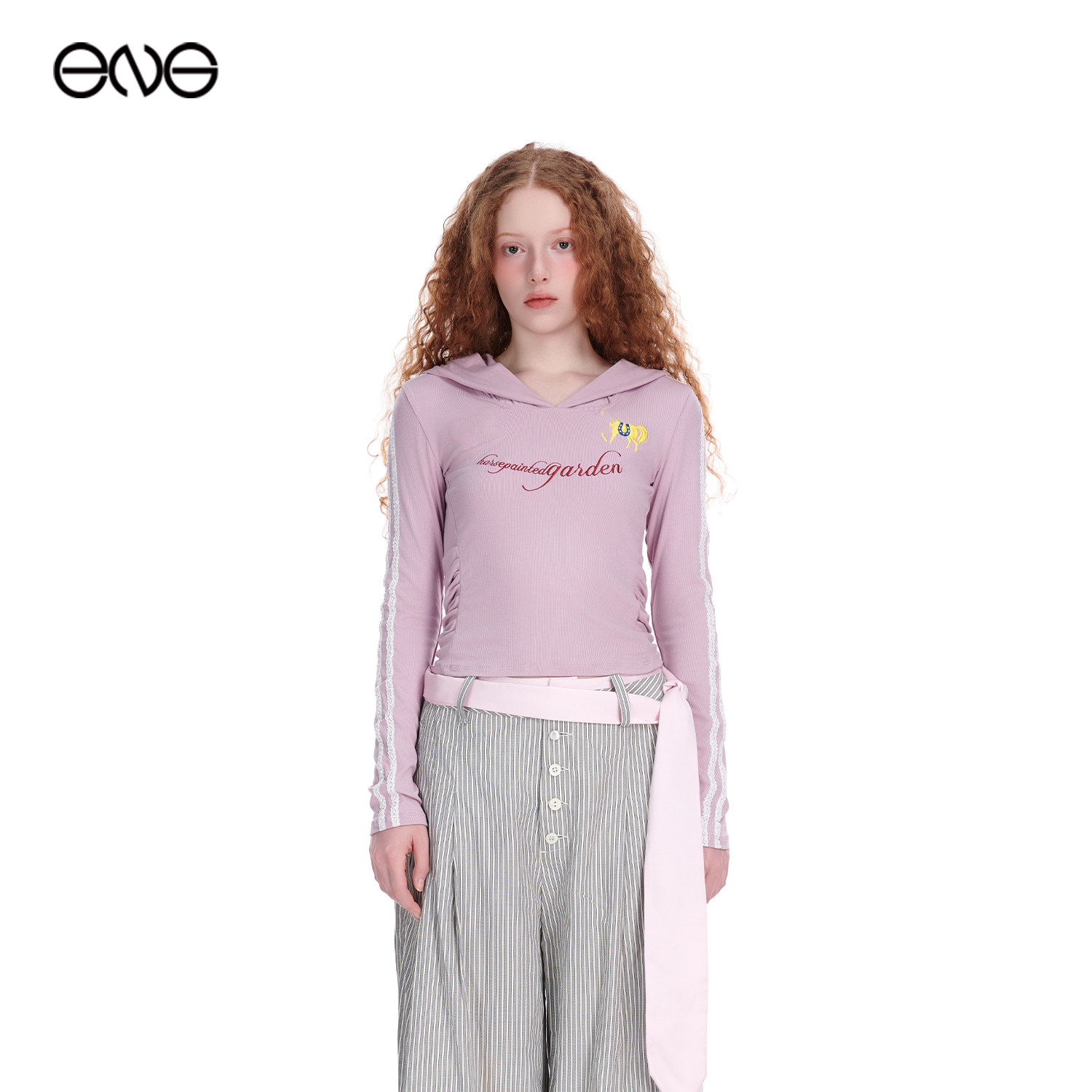 【ENG】Effet de Soleil运动抽褶连帽长袖T恤上衣女装新品26春