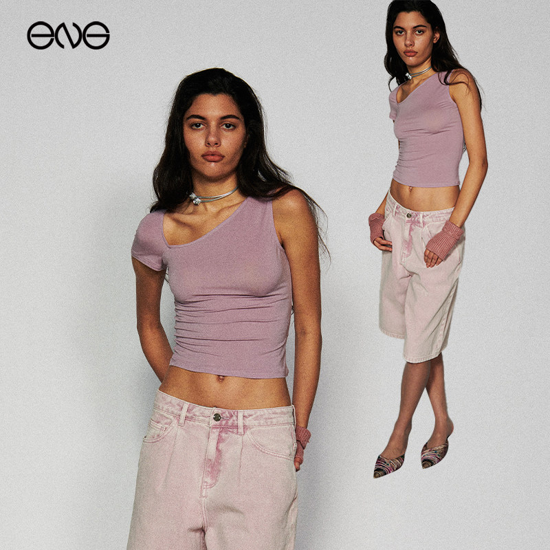 【ENG Limited Collection】斜领正肩短袖T恤女修身显瘦短款上衣,女装/女士精品,背心吊带,淘宝优惠券,粉丝福利购,淘宝优惠卷