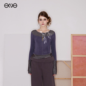 ENG T恤上衣女装 Effet Soleil条纹拼接针织长袖 新品 26春