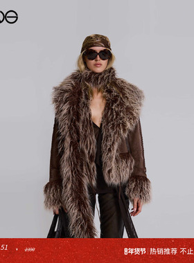 【ENG】JADED LONDON复古V领毛领拼接夹克外套短上衣女装新品25冬