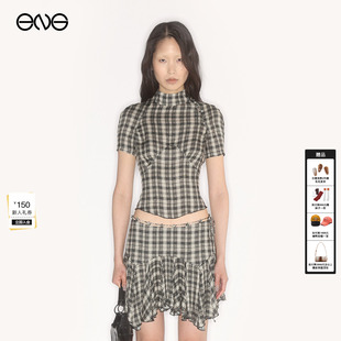 ENG 新品 KNWLS格纹短袖 上衣女装 26春 T恤衬衫