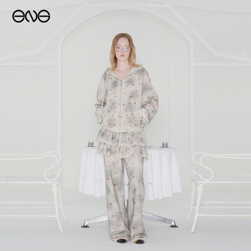 【ENG】Effet de Soleil印花连帽开衫卫衣女宽松拉链外套上衣新品