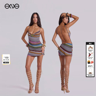 ENG 新品 JADED 荡领条纹露背迷你短裙连衣裙女装 25秋 LONDON