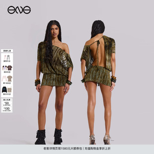 新品 25秋 斜肩露背綁帶迷你連衣裙女裝 LONDON ENG JADED
