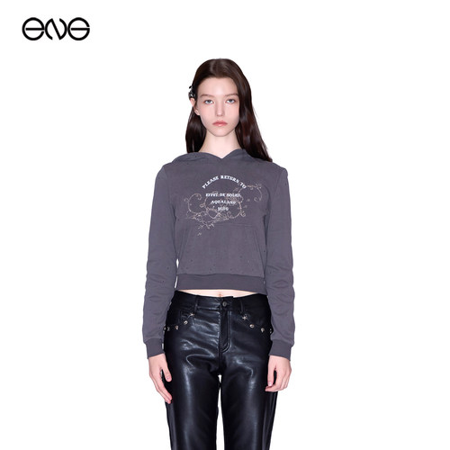 【ENG】Effet de Soleil印花烫钻短款卫衣连帽衫女新品26秋