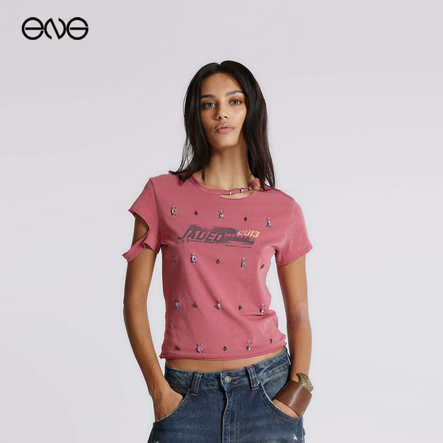 【ENG】JADED LONDON复古做旧铆钉破洞短袖T恤上衣女装新品26夏