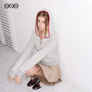 【ENG】Effet de Soleil撞色条纹连帽开衫卫衣外套上衣女新品26春