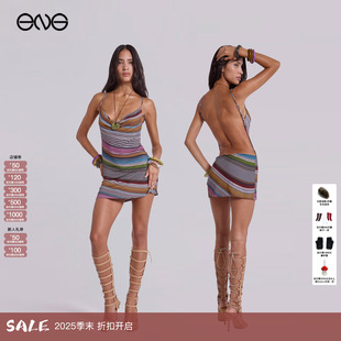 ENG 新品 JADED 荡领条纹露背迷你短裙连衣裙女装 25秋 LONDON