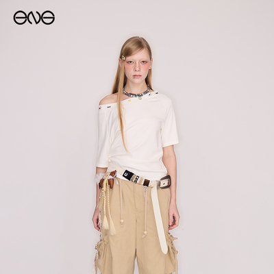 【ENG】Effet de Soleil斜肩短袖T恤女辣妹外穿露肩上衣新品26夏