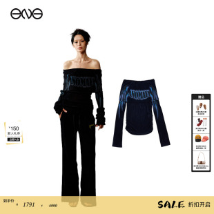 网纱印花一字肩长袖 Department Anomalies T恤女 ENG