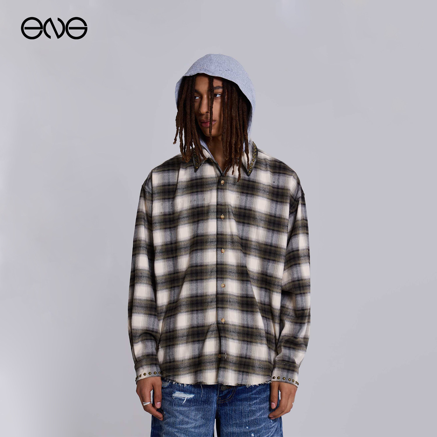 【ENG】JADED LONDON复古宽松休闲连帽外套格子衬衫男女新品26春
