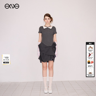 Effet Soleil一字领条纹花苞西装 裙连衣裙女装 26春 新品 ENG