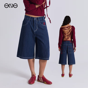 【Jennie贾斯汀比伯明星同款】JADED LONDON复古条纹牛仔短裤直筒