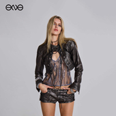 新品 25冬 LONDON Y2K辣妹做旧PU皮革短夹克外套女装 ENG JADED