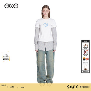 撞色拼接假两件长袖 Department Anomalies T恤女内搭上衣 ENG