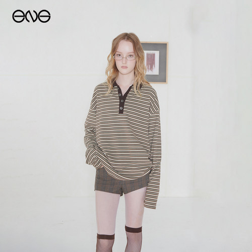 【ENG】Effet de Soleil 撞色条纹POLO衫长袖T恤上衣女装新品25秋
