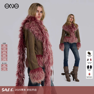 短外套上衣女新品 LONDON渐变毛领拼接夹克修身 JADED 25冬 ENG