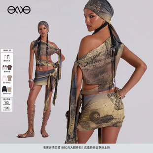 新品 25秋 鏤空系帶斜肩背心上衣超短裙女裝 LONDON ENG JADED